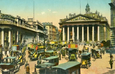 Bank of England og Royal Exchange, London, c1910.