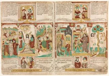The Bible of the Poor Biblia Pauperum, Faraos hær druknet i Rødehavet..., 1450-1465.