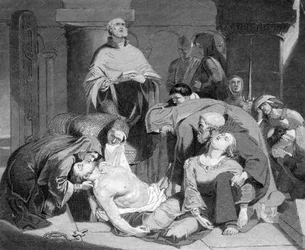 Begravelsen av Harold i Waltham Abbey, c1847