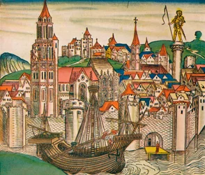 Byen Treviso med en Carrack, 1493