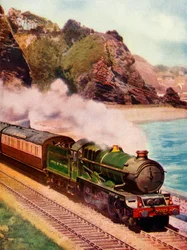 Cornish Riviera Express tegnet av et lokomotiv i King-klassen, 1935-36.