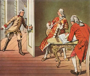 Kronprinsen og hans musikklærer blir avbrutt under en fløytetime, 1729, 1936.