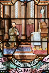 The Cure of Ars. Jean-Baptiste-Marie Vianney. St. John Vianney. Glassmaleri vindu. Helligdommen til Vår Frue av la Salette, La Salette-Fallavaux, Frankrike