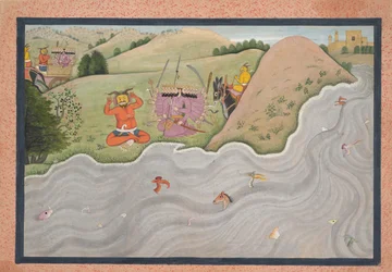 Demonen Marichi prøver å fraråde Ravana... fra en spredt Ramayana-serie, ca. 1780.