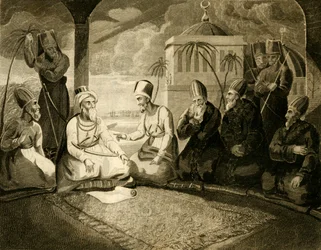 Dey of Algiers konsulterte sitt råd ved ankomsten av den engelske flåten, 1816.