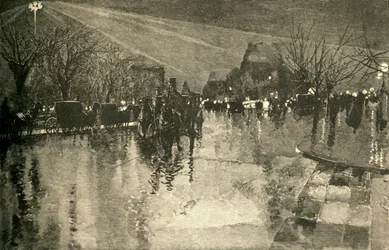 Det elektriske lyset i Madison Square, New York, på en overskyet kveld, 1882.