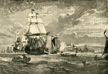 Den første flåten til East India Company forlater Woolwich, 1601, 1890.