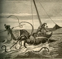 Fiskerkampen med den gigantiske blekkspruten, 1881.