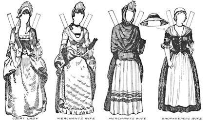 The Gallery of British Costume: Noen av kjolene slitt i Annes Reign, c1934