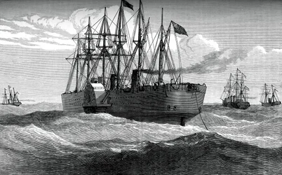 The Great Eastern spiller ut den atlantiske telegrafkabelen, c1865, c1880