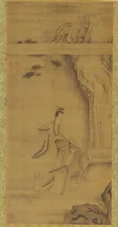 Den udødelige Ma Gu med en hjort, Qing-dynastiet, 1700-tallet.