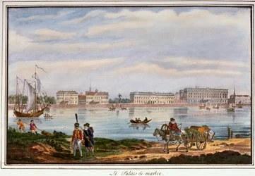 Marmorpalasset og Neva-vollen, St. Petersburg, Russland, 1822