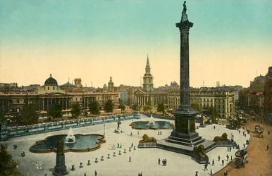 The National Gallery and Nelsons Column, Trafalgar Square, London, c1910.