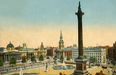 The National Gallery and Nelsons Column, Trafalgar Square, London, c1910.