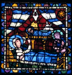 The Nativity, farget glass, Chartres Cathedral, Frankrike, 1194-1260