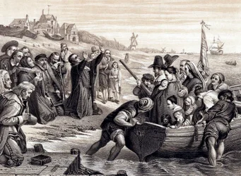 Pilgrimsfedrene forlater Delft Haven på sin reise til Amerika, juli 1620 1878