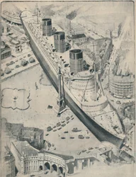 The Queen Mary i forhold til Trafalgar Square, London, 1936