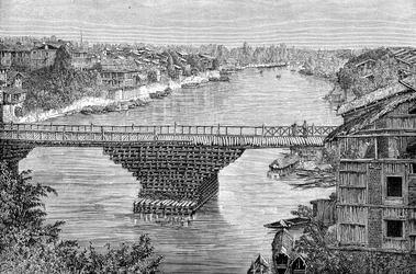 Srinagar-broen over elven Jhelum, Pakistan, 1895