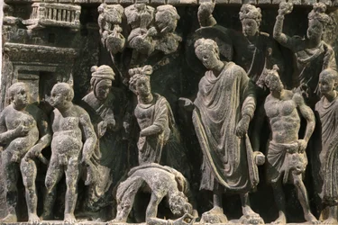 Victoria og Albert-museet. Relieff som viser et forsøk på Buddhas liv. 100-200. Schist. Gandhara/Nordvest-Pakistan. Storbritannia