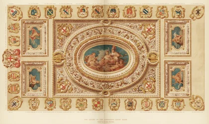 Taket i Aldermens Court Room, Guildhall, City of London, 1700-tallet 1886