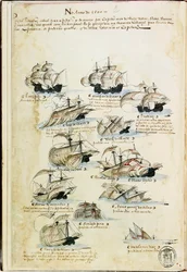 Flåten til Pedro Álvares Cabral i 1500. Fra Livro das Armadas, ca 1568.