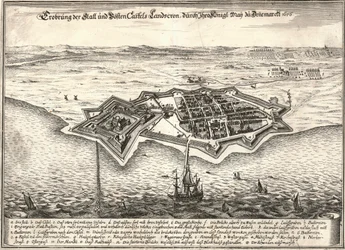 Festningsverkene til Landskrona, Sverige, tatt til fange av danskene i Skånekrigen, 1676
