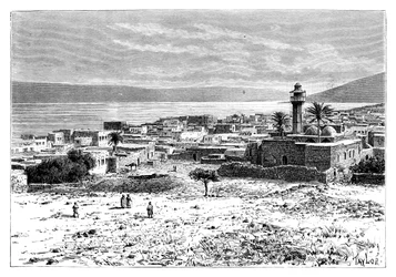 Innsjøen og byen Tiberias, Israel, 1895
