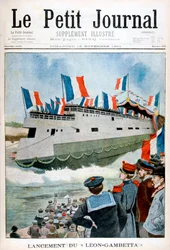 Oppskytingen av den pansrede krysseren Leon Gambetta, Frankrike, 1901