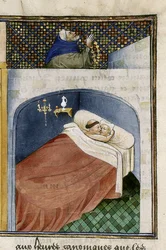 Munken sover med kona mens mannen ber, 1460-tallet.