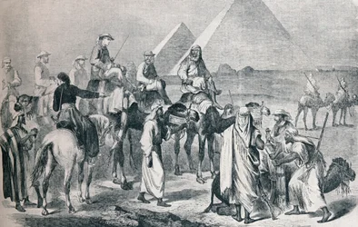 Det kongelige partiet forlater leiren i Giza, Egypt, ca 1861 1910