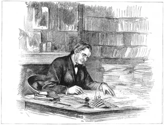 Thomas Henry Huxley, britisk biolog, ved skrivebordet hans i 1882 1883