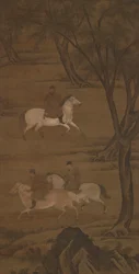 Three Horsemen Riding under Willows, 1400-tallet.