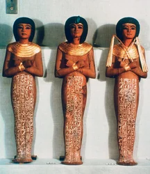 Tre Shabtis eller tjenerfigurer, Tutankhamon begravelsesobjekt, 18. dynasti