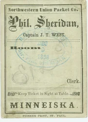 Billett til dampbåten Phil. Sheridan, 9. desember 1868