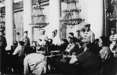 Rettssaken mot lederne av Det sosialrevolusjonære partiet, Moskva, Russland, august 1922