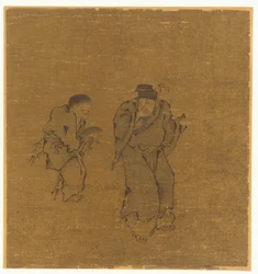 To mannsfigurer med padde, Ming- eller Qing-dynastiet, 1600-tallet.