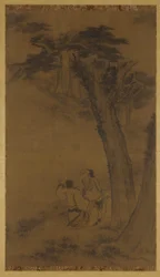 To figurer på en åsside under trær, Ming- eller Qing-dynastiet, 1600-tallet.