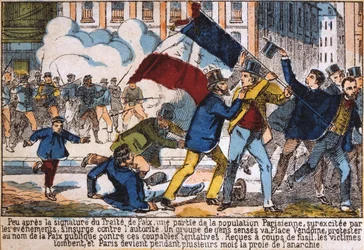 Opprør som førte til etableringen av Paris-kommunen, 1871.