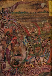 Vaishravana reiser over bølgene, fra Caves of the Thousand Buddhas, c900