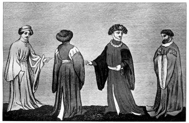 Varianter av houppelande, c1300-tallet, 1910