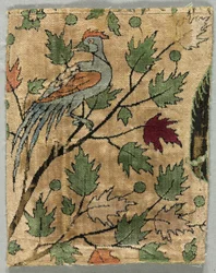 Fløyelsfragment, Khusrau ser Shirin bading, 1550-99.