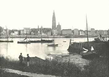 Utsikt over elven til katedralen, Antwerpen, Belgia, 1895.