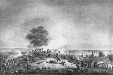 Utsikt fra Mont St. Jean av slaget ved Waterloo...1815, c1816.