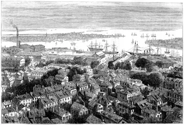 Utsikt over Boston fra Bunkers Hill, Massachusetts, c1770s c1880