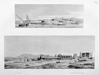 Utsikt over Luxor og Thebens tempel i Luxor, Egypt, c1808