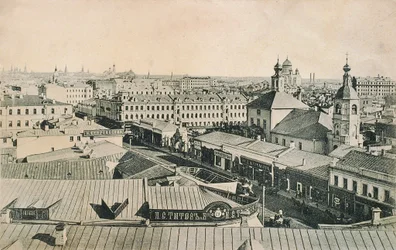 Utsikt over Arbat i Moskva, Russland, slutten av 1800- eller begynnelsen av 1900-tallet