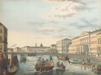 Utsikt over Fontanka-elven i St. Petersburg, 1820-tallet