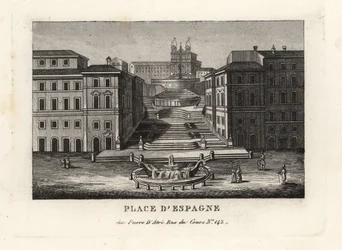 Utsikt over Piazza di Spagna, Fontana della Barcaccia, Båtfontenen og Scalinata di Trinita dei Monti, Spansketrappen, Roma