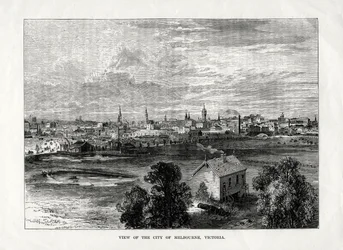 Utsikt over byen Melbourne, Victoria, Australia, 1877