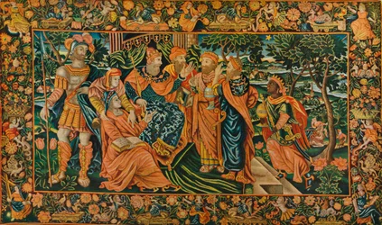 Visenes besøk til Herodes: Elizabethan Petit-Point Panel, c1500-tallet